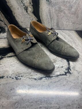 Fratelli Italy Charcoal Gray Suede Gold Stud Derby Shoes Men’s 9.5